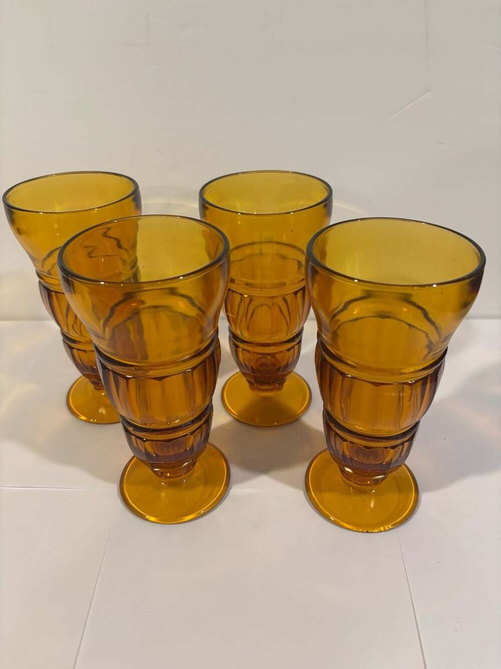 COLONY Vintage 70s Amber Footed Soda / Ice Cream Tumblers - Set of 4- ,